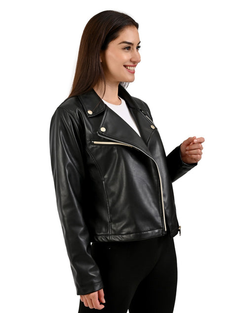 Chamarra de Dama Lee Negra Estilo Biker en Piel Sintética